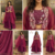 Women maroon embroidered Roman silk ethnic gown set with dupatta for festive wear