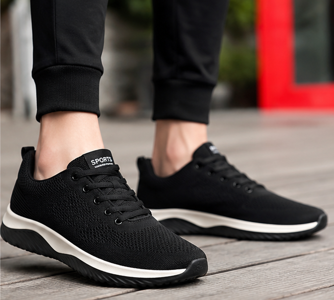 Black Unisex Casual Shoes with Memory Foam Cushioning and Comfortable Sole