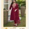 Maroon Ethnic Suit Set in Roman Silk with Embroidered Neckline