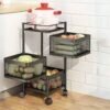 3 Layer Kitchen Rotating Trolley Portable Storage Rack