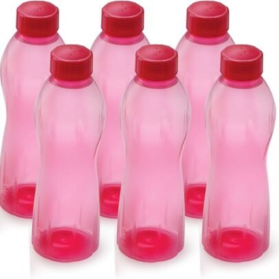 CELLO Crystal water bottles set of 6 with 1000 ml capacity and leakproof transparent design