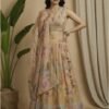 Yellow Floral Fusion Lehenga Set in Tebby Organza