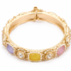 Gold plated multicolor stone kada bracelet with pearl detailing for women