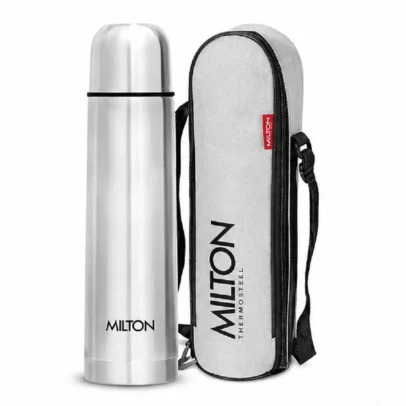 Milton 500ml Stainless Steel Vacuum Insulated Water Bottle with Carry Case, Silver Thermos Flask for Hot and Cold Beverages