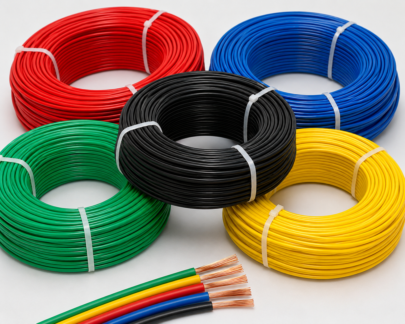 Multi-Color Electrical Wire Roll Set – Red, Blue, Black & Green Insulated Wiring Cable