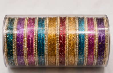 Orna Multicolor Glitter Bangles Set for Women & Girls - Image 5