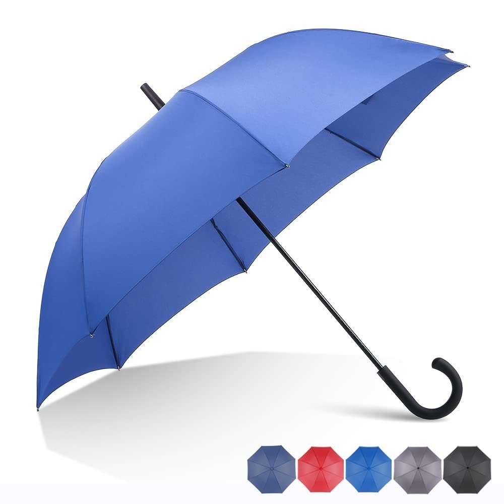 Premium multicolor designer umbrella with plastic curved handle and waterproof fabric for men and women on white background