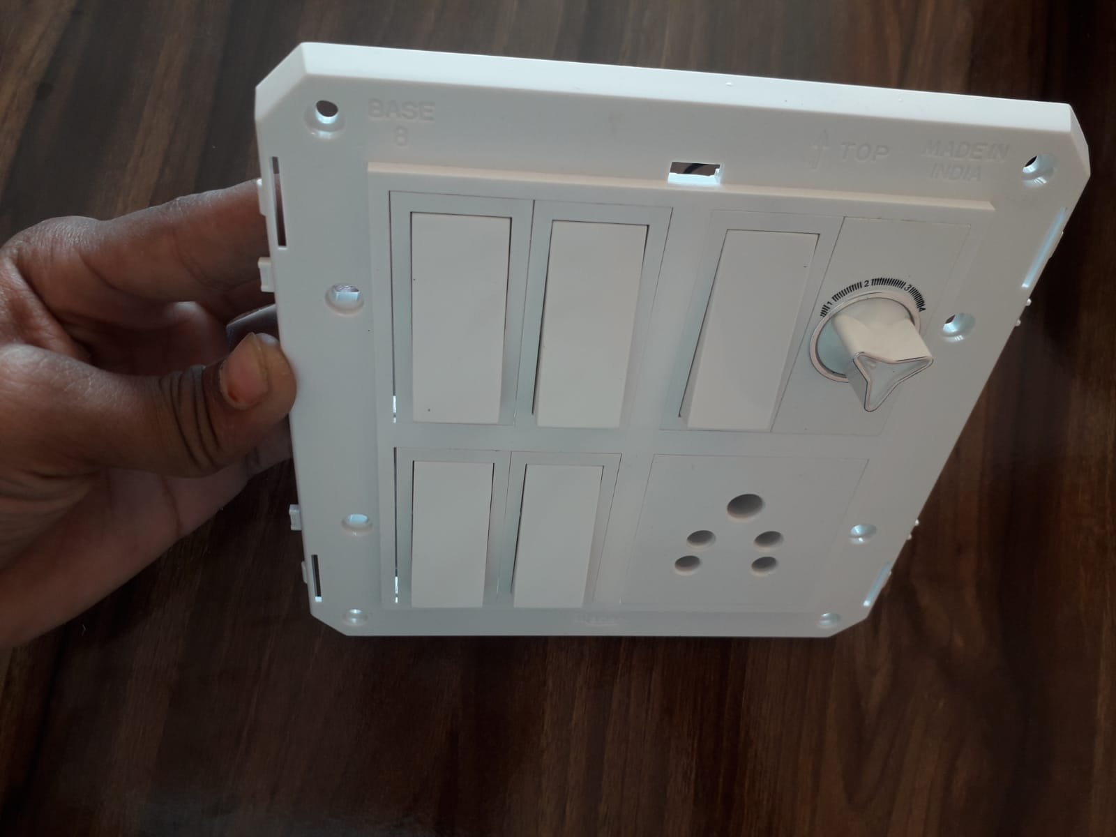White modular electrical switch board with fan regulator and socket panel - Image 3