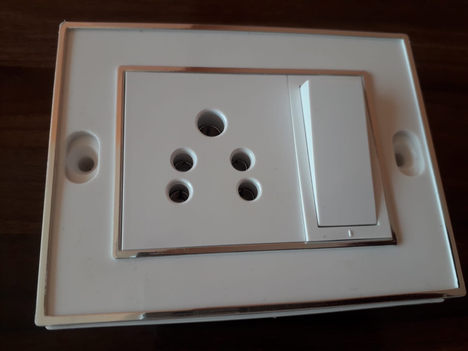 White modular switch socket board with 5 pin electrical socket and switch