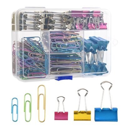 216 PCS Stationery Organizer Kit with Colorful Paper Clips Binder Clips Push Pins and Rubber Bands