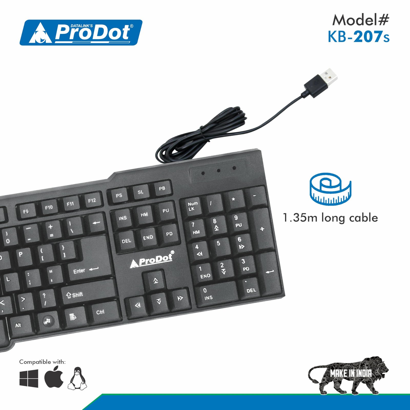 Prodot KB-207S Wired USB Standard Keyboard | 104 Soft Keys | Plug & Play | Spill-Resistant | Black - Image 3