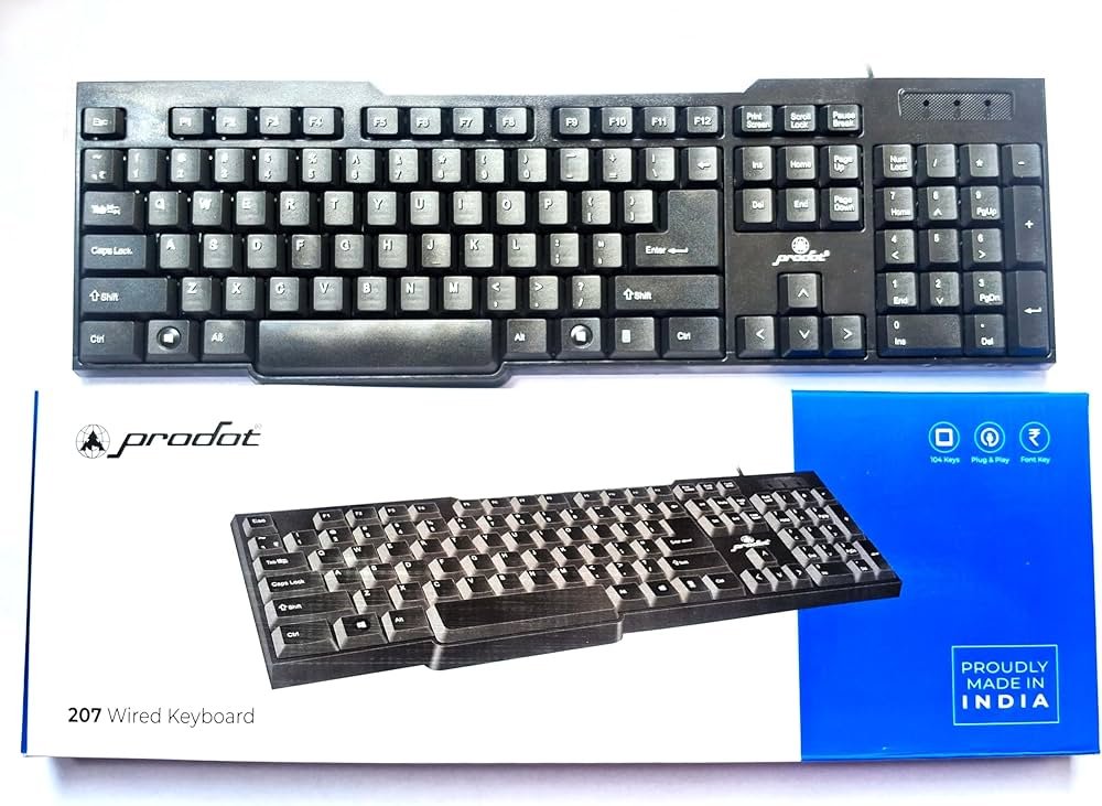 Prodot KB-207S Wired USB Standard Keyboard | 104 Soft Keys | Plug & Play | Spill-Resistant | Black