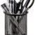 Black metal mesh pen stand holder with pens pencils and scissors for office desk