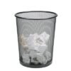 Black round metal mesh waste paper basket dustbin for office desk home and workspace