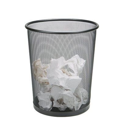 Black round metal mesh waste paper basket dustbin for office desk home and workspace