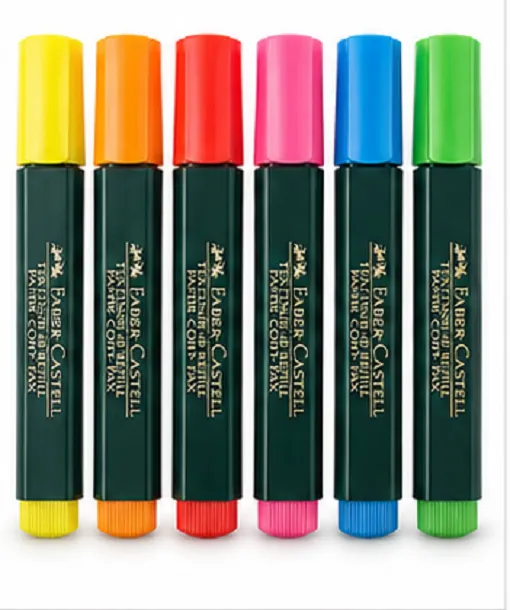 Faber Castell Textliner 48 highlighter refill pack of 6 super fluorescent marker pens in assorted colors.