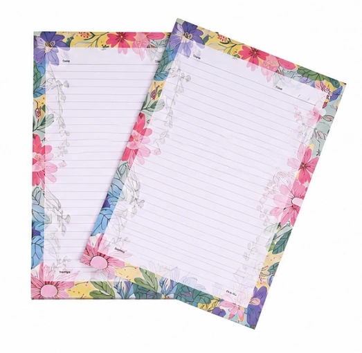 Floral Design Ruled Writing Pad Sheets with Colorful Flower Border for Notes and Letter Writing