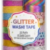Glitter washi tape pack of 10 rolls with colorful decorative designs for scrapbooking, journaling and DIY craft projects.