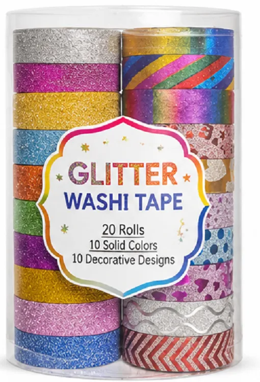 Glitter Washi Tape Set Pack of 20 Rolls | Decorative Craft Tape for Scrapbooking, DIY Art, Journals & Gift Wrapping - Image 6