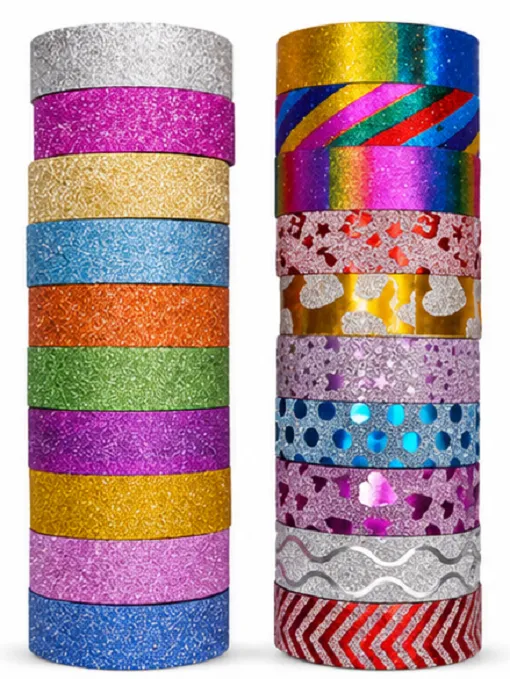 Glitter Washi Tape Set Pack of 20 Rolls | Decorative Craft Tape for Scrapbooking, DIY Art, Journals & Gift Wrapping - Image 7