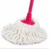 Microfiber cotton floor mop with long pink handle and absorbent white mop head for home cleaning.