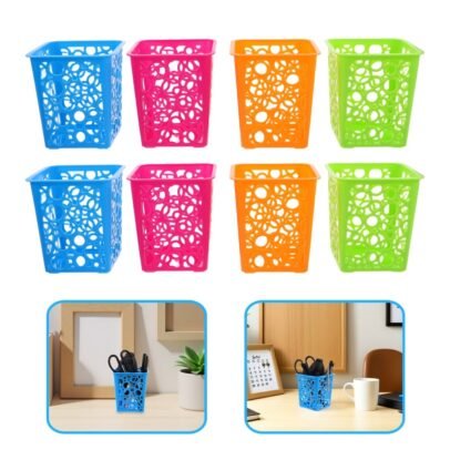 Multicolor plastic pen holder organizer basket for storing pens pencils scissors and office stationery