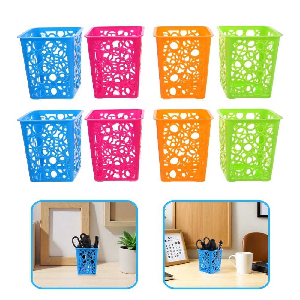 Multicolor plastic pen holder organizer basket for storing pens pencils scissors and office stationery
