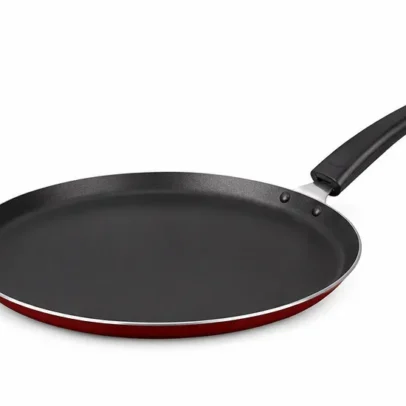 Non-stick dosa tawa with red exterior and black handle