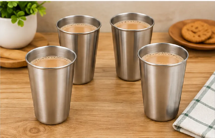 Stainless Steel Drinking Glass Set Pack of 12 | Premium Steel Tumblers for Water, Juice, Milk & Daily Use - Image 2