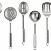 Buy Stainless Steel Kitchen Utensil Set Pack of 5. Durable food-grade cooking tools including ladle, skimmer, serving spoon and spatula for daily kitchen use.