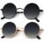 Retro round sunglasses with black and gold metal frames featuring gradient lenses for stylish casual wear, travel, and outdoor fashion