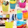 Round multicolor plastic utility basket with side handles