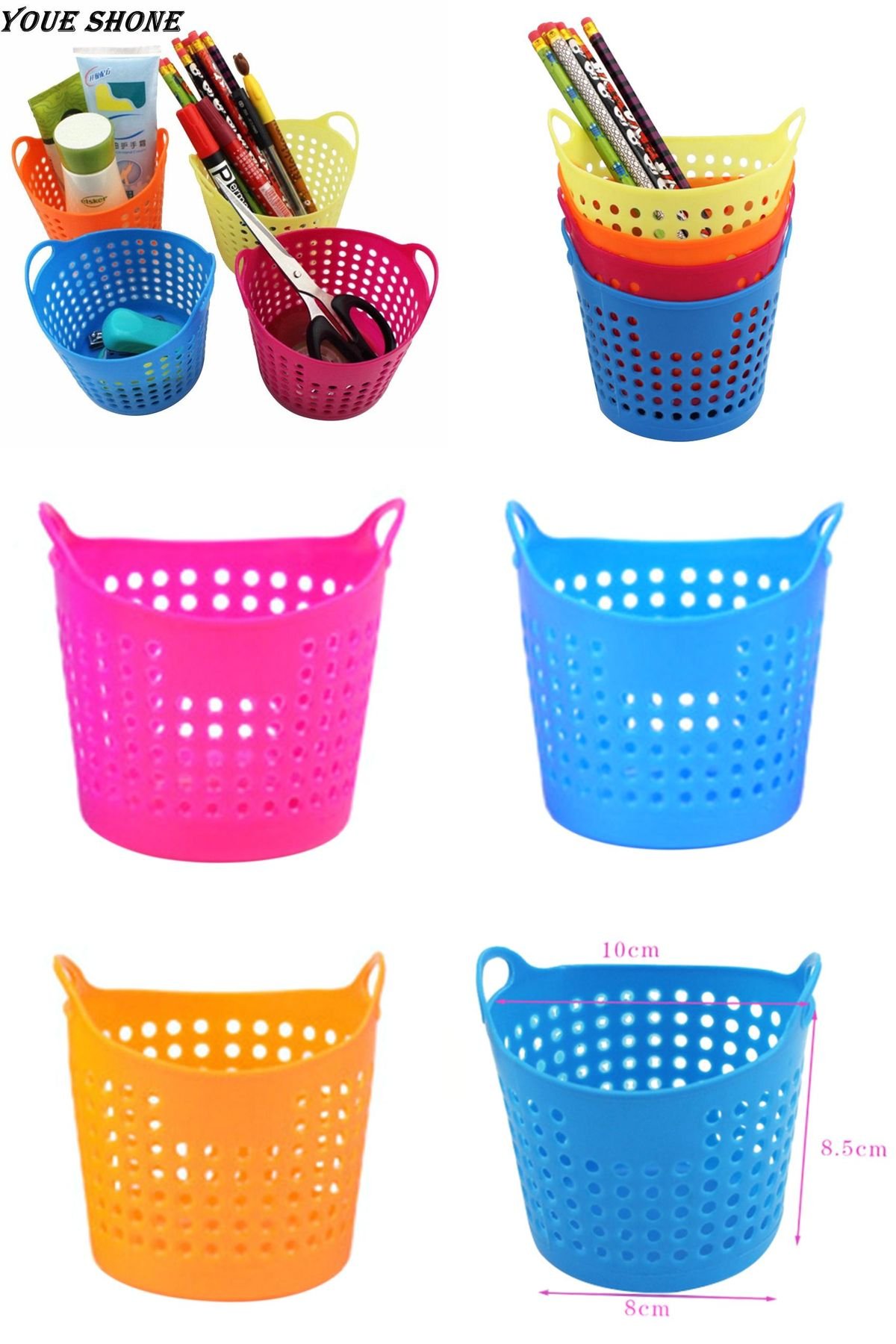 Round multicolor plastic utility basket with side handles - Image 3