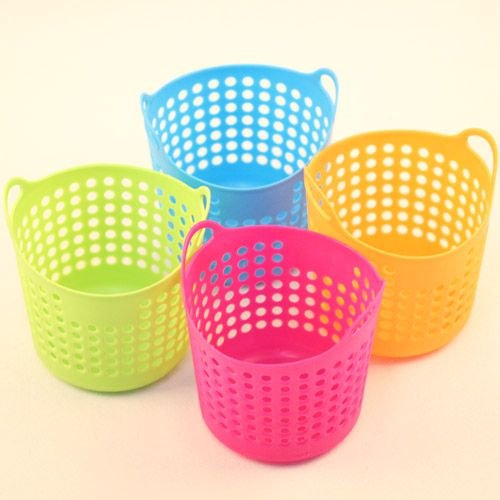 Round multicolor plastic utility basket with side handles - Image 4