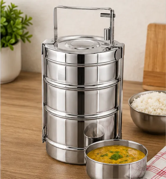 Stainless Steel 3 Tier Tiffin Lunch Box | Leak Resistant Food Storage Carrier for Office, School & Travel - Image 3