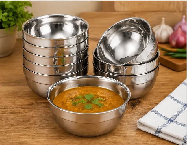 Stainless Steel Bowl Set Pack of 9 | Multipurpose Steel Katori Set for Kitchen, Dining & Serving - Image 2