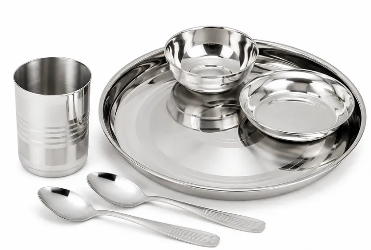 Stainless Steel Dinner Set 5 Pieces | Premium Thali Set with Plate, Bowls, Glass & Spoons for Home Dining - Image 2