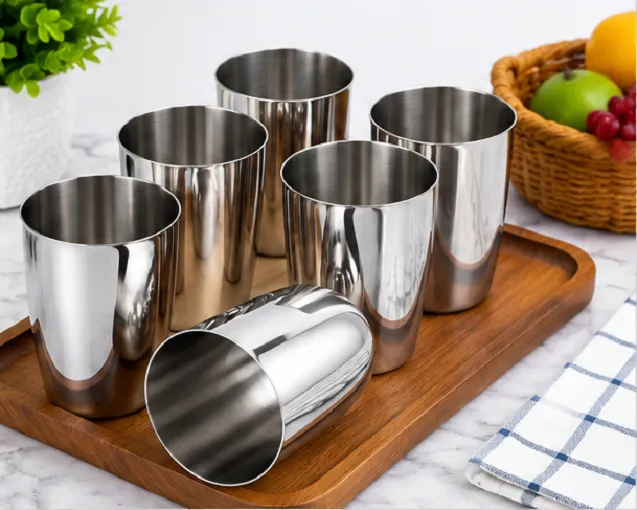 Stainless Steel Drinking Glass Set Pack of 6 | Premium Steel Tumblers for Water, Juice & Daily Use - Image 2