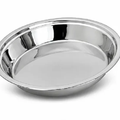 Round stainless steel parat bowl for dough kneading, flour mixing and kitchen food preparation.