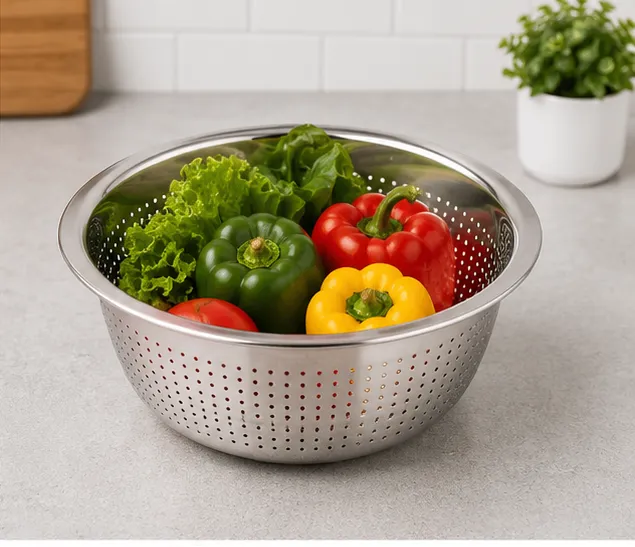 Stainless Steel Colander Strainer Bowl – Multipurpose Kitchen Drainer - Image 3