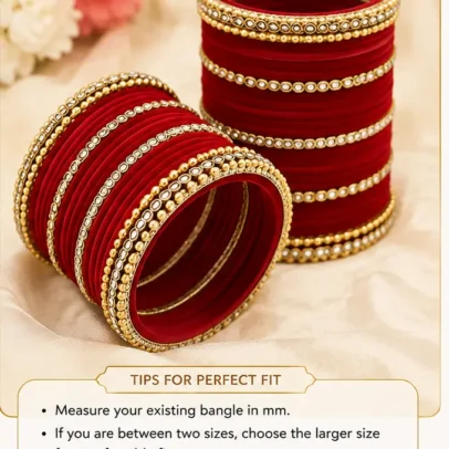 Traditional Red Velvet Bridal Bangles Set with Designer Chudi Kangan and Premium Kangan for Women