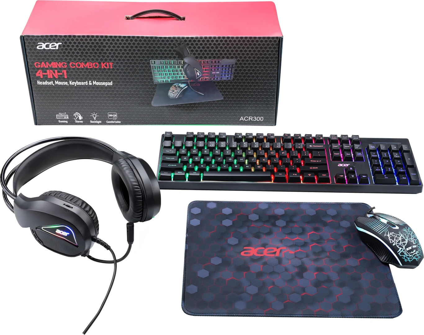 Acer ACR300 Gaming Combo Kit 4-in-1 – Headset, Keyboard, Mouse & Mouse Pad